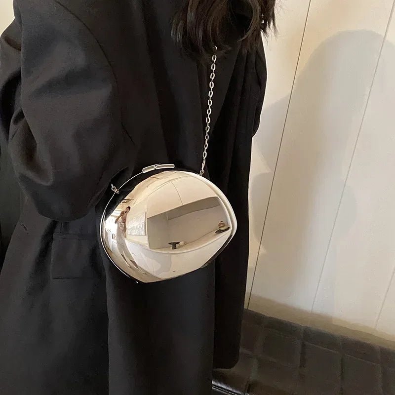 Designer Acrylic Shell Shape Clutch Bag Gold Silver Women Evening Party Bag Cute Shiny Metal Shoulder Crossbody Bags Small Purse - Charme Breton