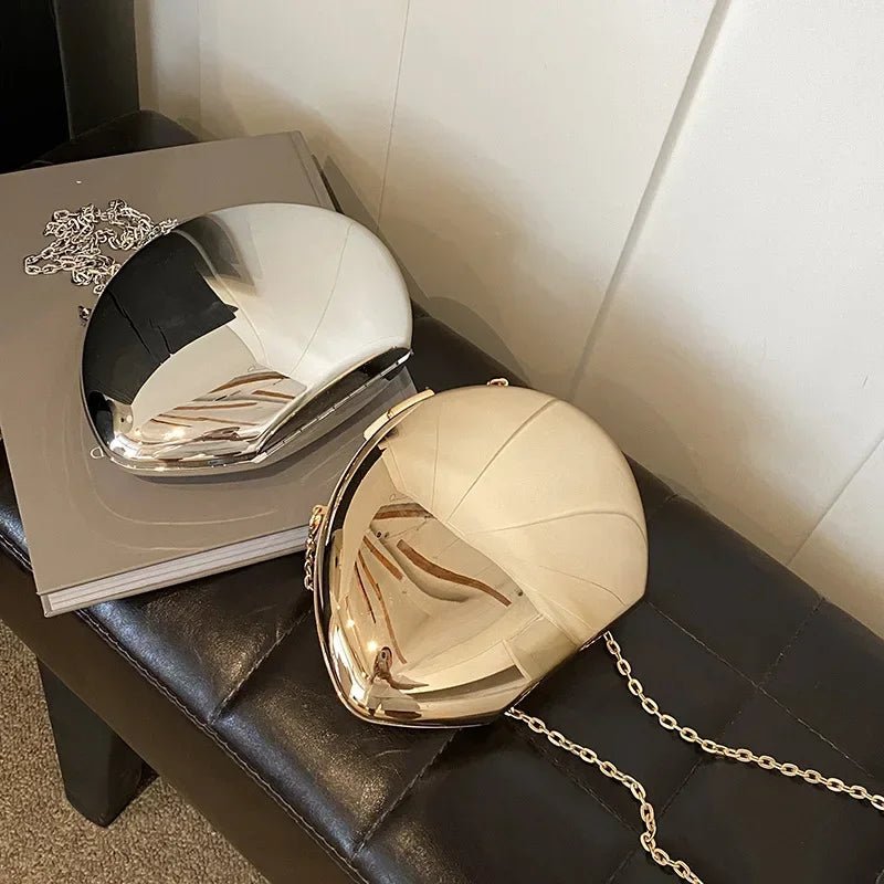 Designer Acrylic Shell Shape Clutch Bag Gold Silver Women Evening Party Bag Cute Shiny Metal Shoulder Crossbody Bags Small Purse - Charme Breton