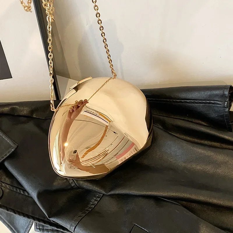 Designer Acrylic Shell Shape Clutch Bag Gold Silver Women Evening Party Bag Cute Shiny Metal Shoulder Crossbody Bags Small Purse - Charme Breton