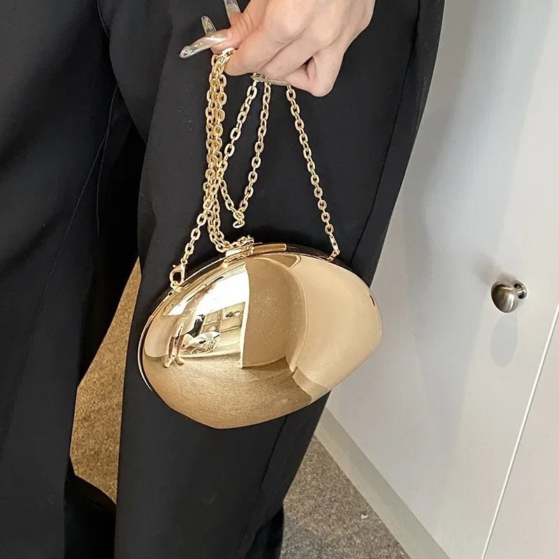 Designer Acrylic Shell Shape Clutch Bag Gold Silver Women Evening Party Bag Cute Shiny Metal Shoulder Crossbody Bags Small Purse - Charme Breton