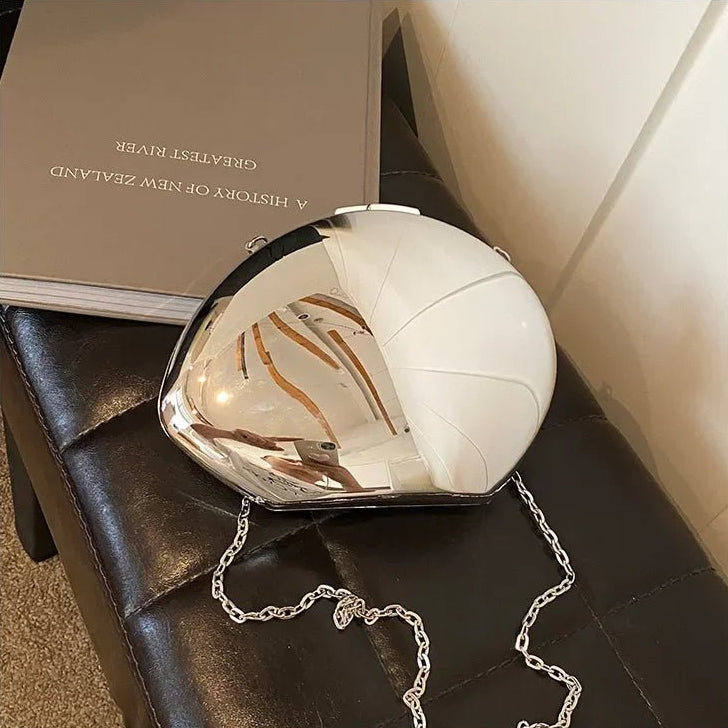 Designer Acrylic Shell Shape Clutch Bag Gold Silver Women Evening Party Bag Cute Shiny Metal Shoulder Crossbody Bags Small Purse - Charme Breton