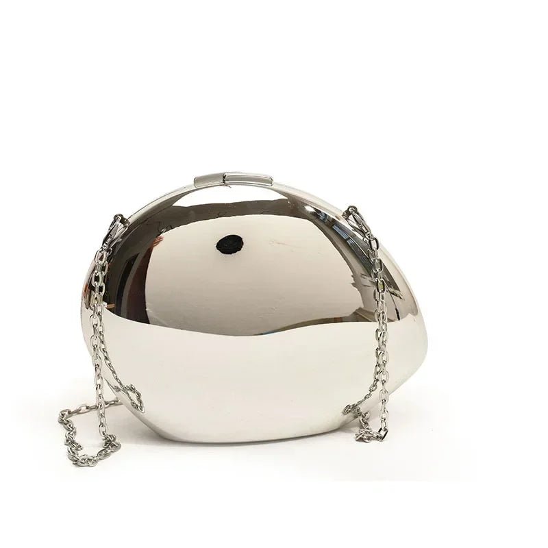 Designer Acrylic Shell Shape Clutch Bag Gold Silver Women Evening Party Bag Cute Shiny Metal Shoulder Crossbody Bags Small Purse - Charme Breton